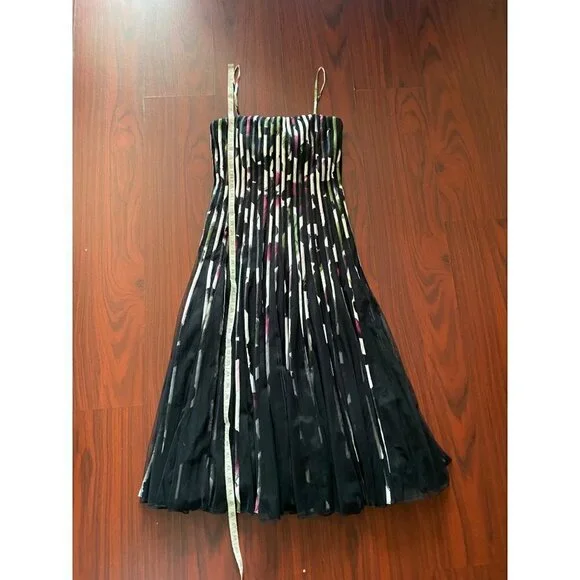 Vintage Y2K Cache Women's Black Multi Pleated Midi Dress - 6 - Picture 8 of 14